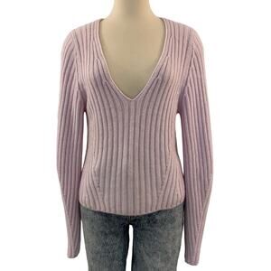 VINCE Ribbed Wool Cashmere Sweater Plunge V-Neck Light Pink/Lilac Size M